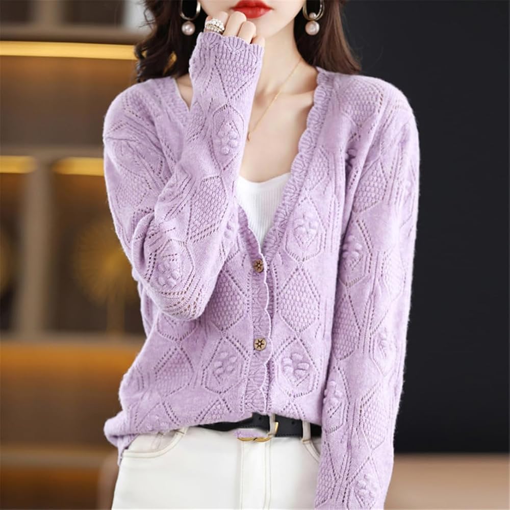 トップス 22SS CASHMERE HARD TWIST KNIT CARDIGAN Khaite - Johannes Neutral Jacquard Cashmere Cardigan